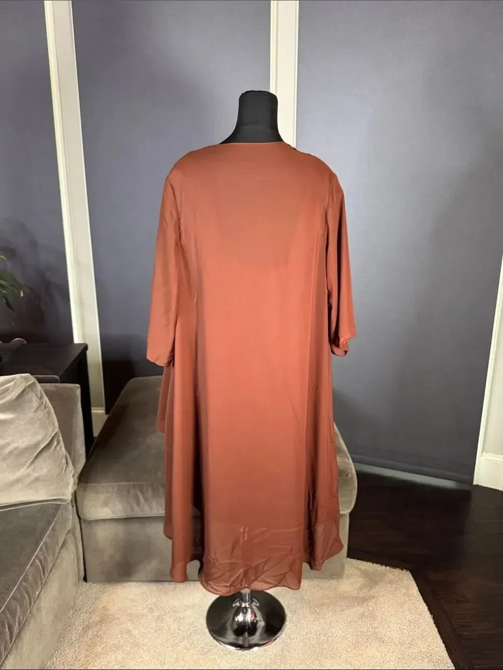 Women’s Brown Chiffon Formal Mother of the Bride Dress Draped Jacket Size 14 NWT